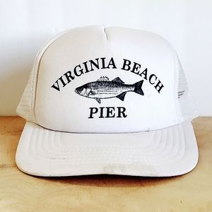 Vintage 90s Virginia Beach Pier Snapback Mesh Trucker Hat Fish White Adjustable